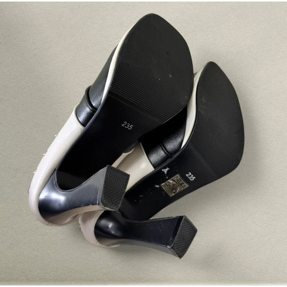 Japanese Style Platform Oxford Heels Stud‎ Detail Lace Up Mod Black White Size 6
